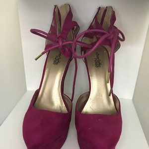 Plum Magenta Suede Ankle Platform Heels